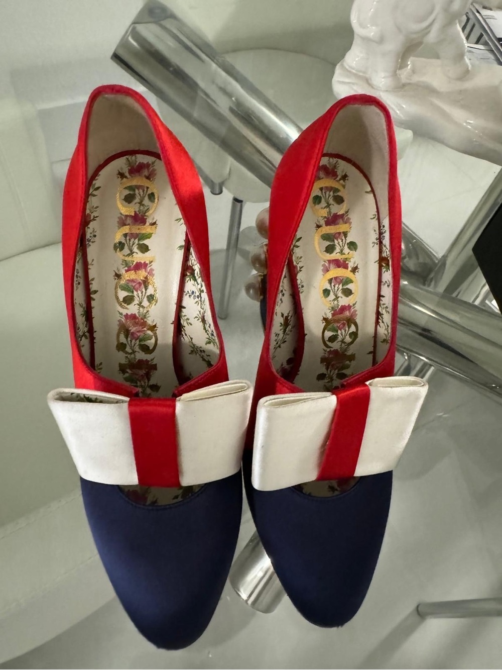 Gucci Red, Navy & White Women's Bow-Accent Pumps